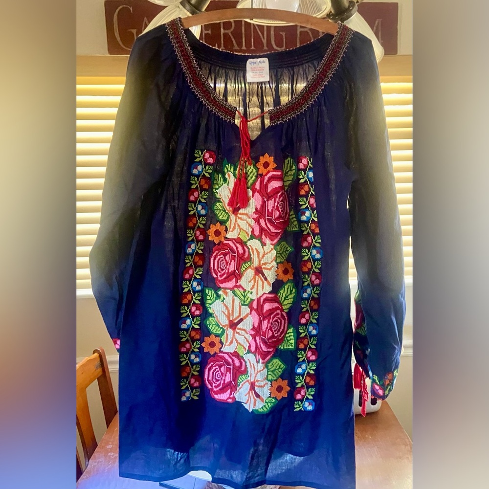 Embroidered Floral Navy Blouse